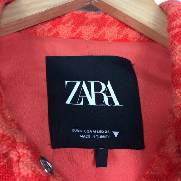 Zara Orange Houndstooth Matching Set Crop Jacket Shorts Small Tweed Co-ord - Picture 5 of 13